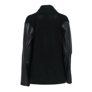 Matty M Black Knit Open Front Jacket with Faux Leather Sleeves